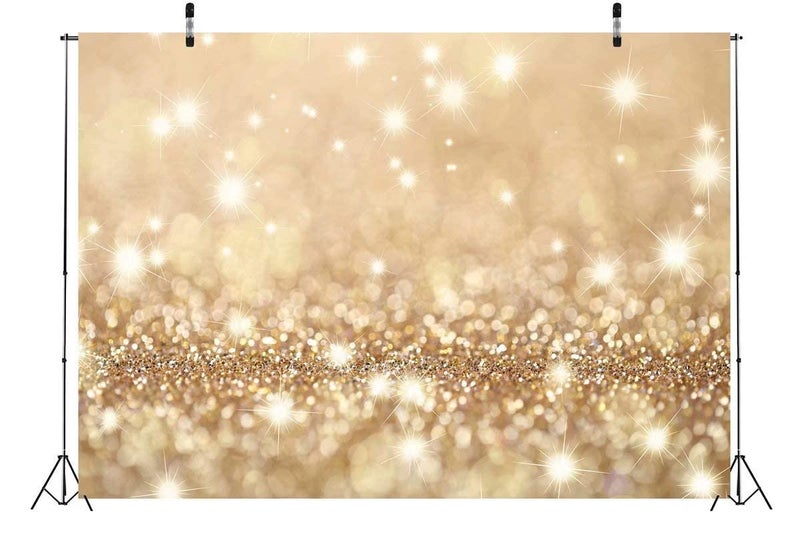 BELECO 7x5ft Bokeh Backdrop Fabric Golden Glitter Backdrop Holiday Twinkle Lights Gold Sparkle Spot Glitter Background Birthday Party Wedding Photoshoot Kids Baby Shower Photo Props - Image 3